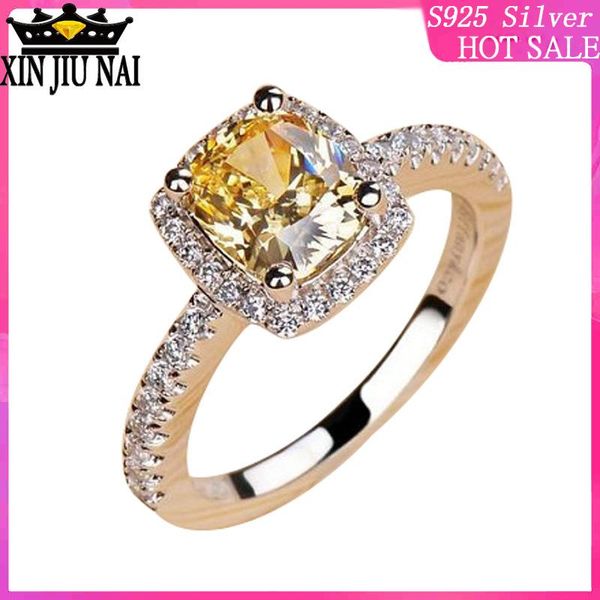 

cluster rings 925 sterling silver z super flash forefinger ring pink cute square diamond female personality jewelry simple for women, Golden;silver