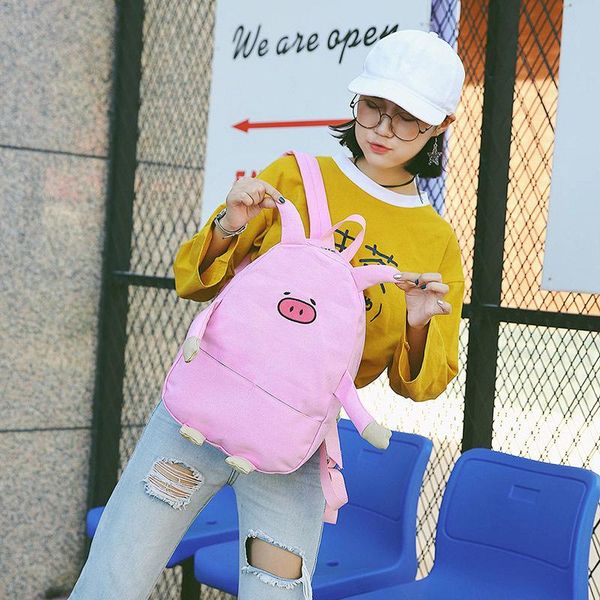 

backpack cute and three-dimensional piggy design college style girl all-match solid color student school bag