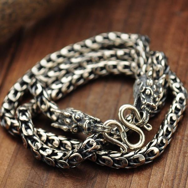 

chains real s925 sterling silver double head retro rough dragon scale chain men's necklace exquisite commemorative party jewelry