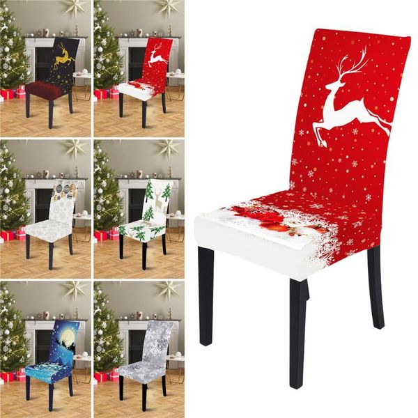 

1pcs christmas stretch chair cover snowman santa claus spandex covers elastic high back slipcovers banquet decor
