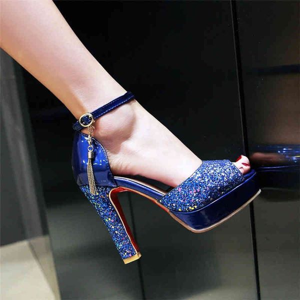 

dress shoes ymechic ladies peep toe ankle strap glitter party wedding bride woman white blue pink platform mary jane pumps summer 1ktk, Black