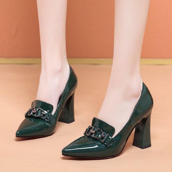 

dress shoes pumps women's poingted toe summer high heels modern elegant ladies thick office party wedding 2021, Black