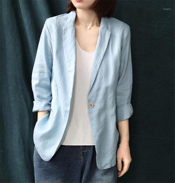 

women's suits & blazers korean casual simple temperament loose linen small suit jacket female three quarter sleeves 2021 spring summer, White;black
