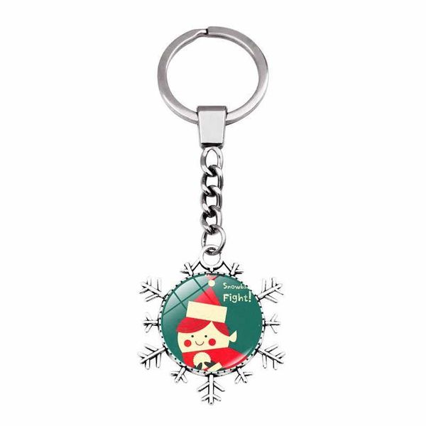 

keychains snowflake shaped glass dome cute little prince angel snowman keychain art picture key rings jewelry christmas gift wholesale, Silver