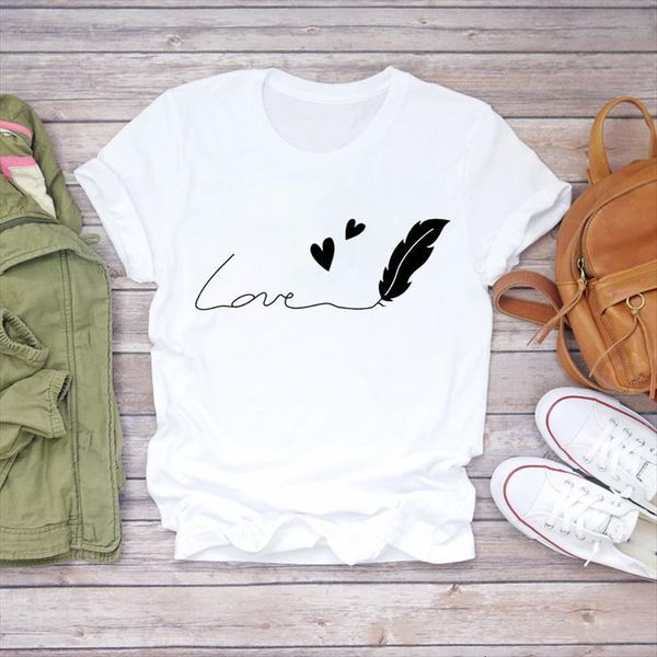 

and women feather love simple men t shirt sweet womens printing summer autumn print lady graphic female tee, White;black