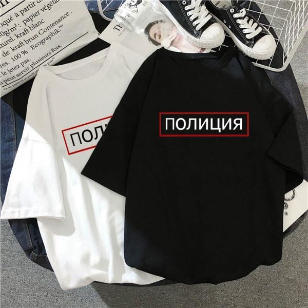 

the police letter russian womens large size tees casual vintage punk harajuku black short female sleeved loose hip hop, White
