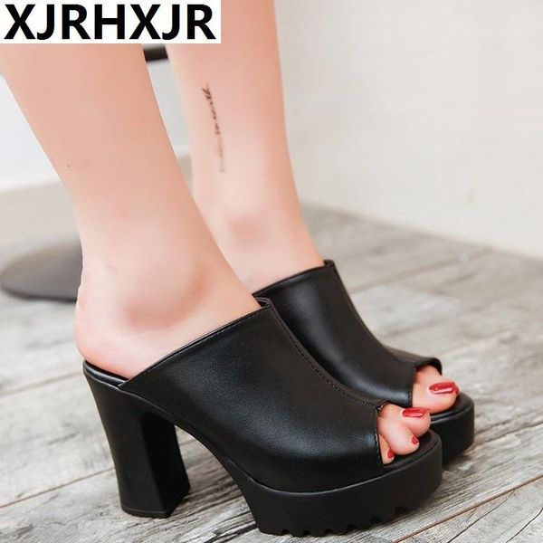 

slippers xjrhxjr summer platform sandals 10.5cm high-heeled shoes handmade nightclub female, Black
