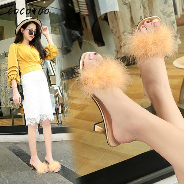 

slippers women spring and summer high heels thick with sandals shoes korean, Black