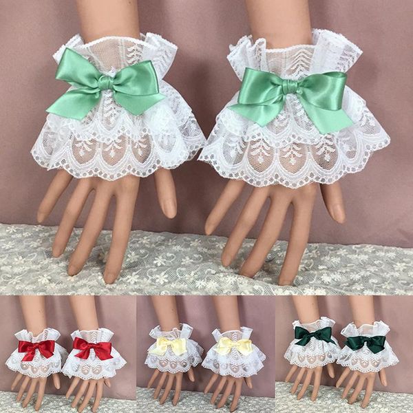 

five fingers gloves 2pcs women' multicolor hand sleeves lace soft girl sweet jewelry wrist decoration s78, Blue;gray