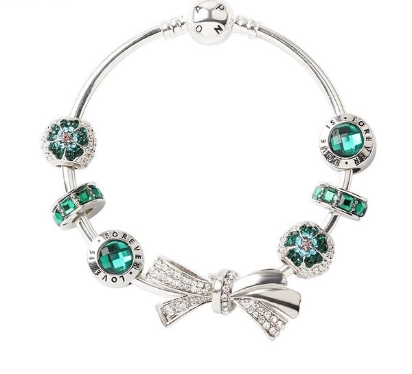 

fashion 925 sterling silver green murano lampwork glass european charm beads four leave clover butterfly dangle fits pandora charm bracelets, Golden;silver