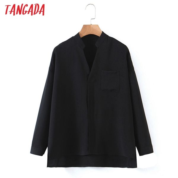 

women pocket black blouse long sleeve chic female casual loose shirt blusas femininas sl527 210416, White