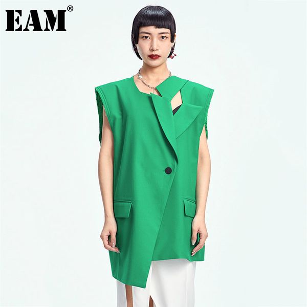 

[eam] women loose fit green big size hollow out asymmetrical vest lapel sleeveless fashion spring summer 1dd7291 21512, White