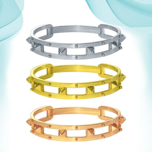 

bangle womem's stainless steel bangles big orange tapered double row personality hollow titanium bracelet three colors jewelry, Black