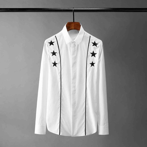 

tee shirt shirt black white mens luxury pentagram embroidered long sleeve male plus size 4xl slim fit party man shirts, White;black