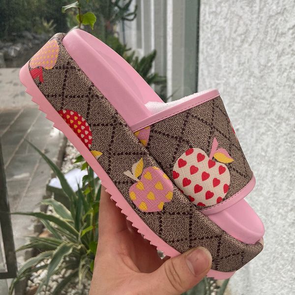 

latest designer women style apple pattern 5.5cm thick slippers jacquard technology and special printing technology eur 35-40 us 5-us 8.5, Black