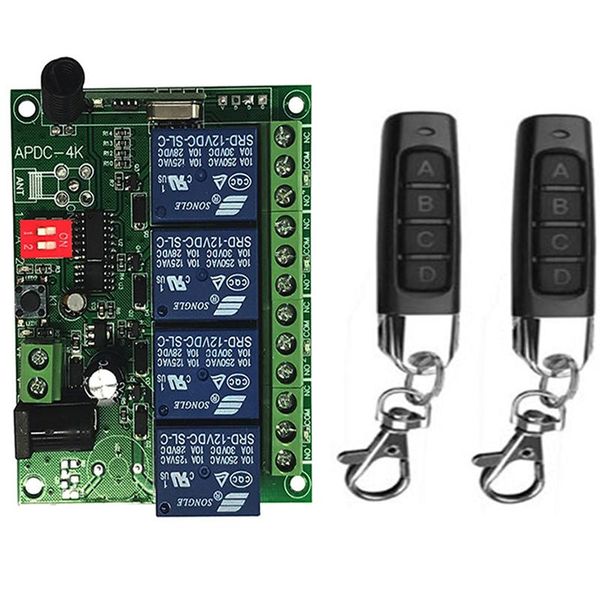 

smart multiple dc 12v 24v 10a 315/433 mhz 4ch 4 ch channel wireless relay rf remote control switch receiver+transmitter home