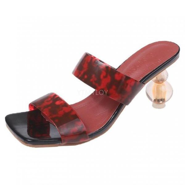 

slippers summer clear pvc square toe ladies shoes transparent crystal round women leopard jelly sandals zapatillas mujer casa, Black