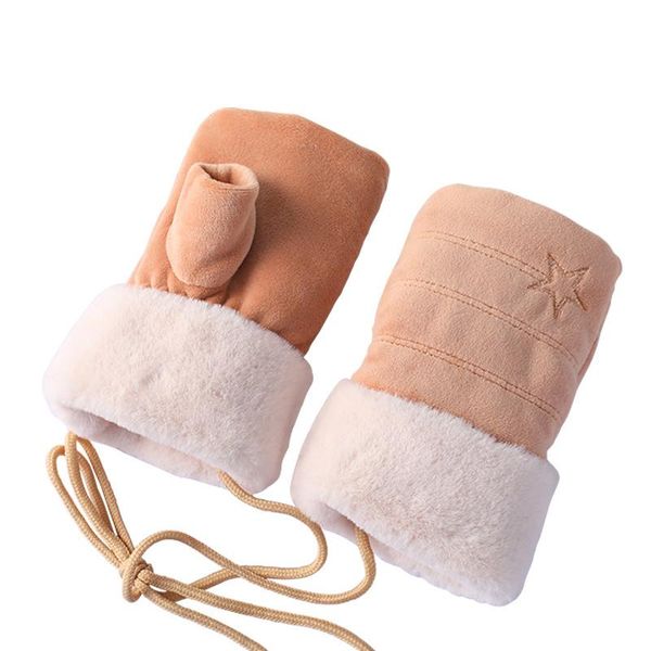 

five fingers gloves winter women keep warm touch screen plush wrist plus velvet thicken lovely half finger mittens driving fashion simple, Blue;gray