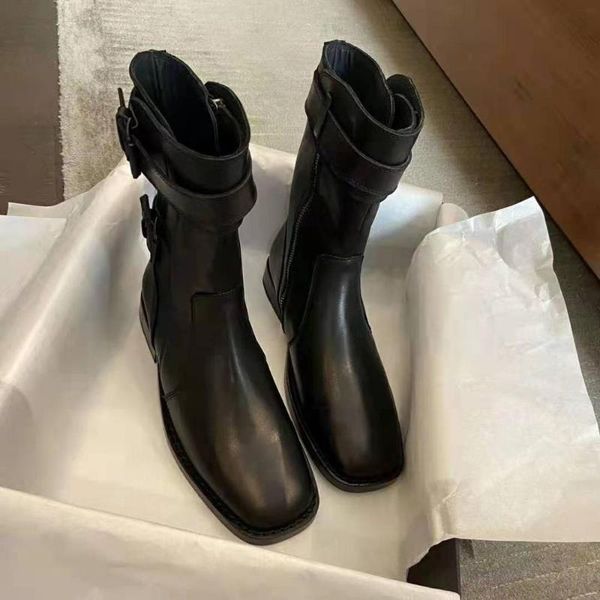 

boots women's shoes black original genuine leather buckle paris fashion show cool