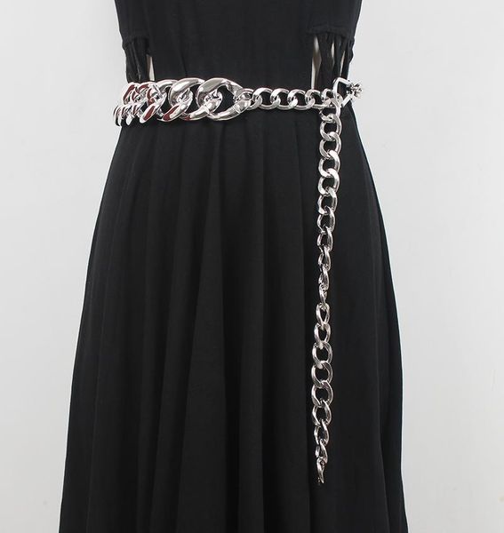 

belts women's runway fashion silver chain punk cummerbunds female dress coat corsets waistband decoration wide belt r3508, Black;brown