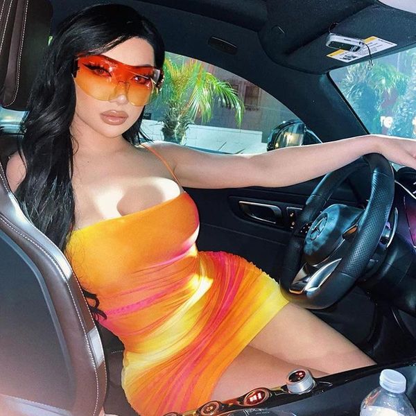 

casual dresses tie-dye neon lace up bodycon mini womens street fashion beach leisure vacation hollow dress 2021 summer mujer, Black;gray