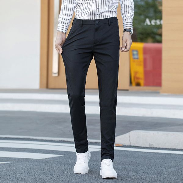 

men's fashion korean slim casual solid color simple straight pants for men, Black