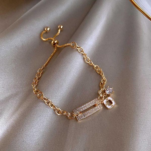 

charm bracelets fashion adjustable gold zircon geometric bracelet vintage rhinestone hollow pendant for women girls 2021, Golden;silver
