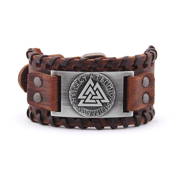 

charm bracelets viking compass genuine leather bracelet for man bangle nordic runes odin symbol wrap jewelry accessories, Golden;silver