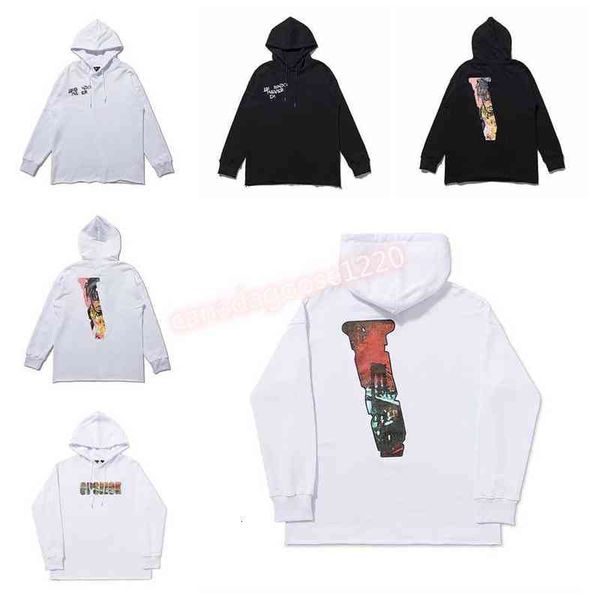 

big v city night view hooded sweater men and women vlones rest jacket, Black