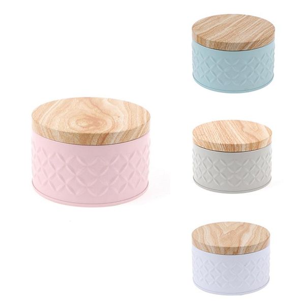 

storage bottles & jars aaak -round empty iron box with wood grain lid candy cookie diy candle making jar