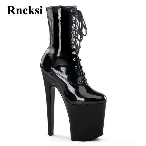 

rncksi lace up women close toe 20cm lady party boots high heels pole dancing ankle shoes, Black