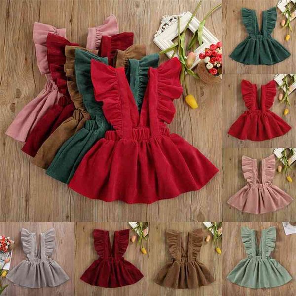 

cute kids girls dress fly sleeve strap dress corduroy tutu princess baby girls clothes outfits 1-6y, Red;yellow