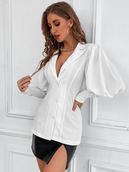 

peak collar gigot sleeve blazer 92xo#, White;black