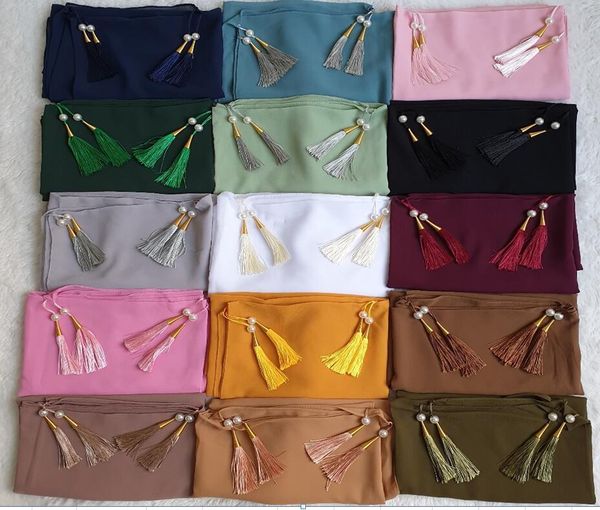 

scarves wholesale women plain bubble scarf head tassel hijab wrap solid instant shawls foulard femme muslim hijabs pearl, Blue;gray