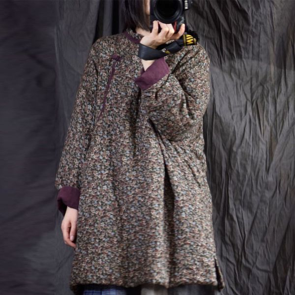 

johnature cotton linen retro print plate buckle thick warm parkas winter leisure loose comfortable all-match women coat 210521, Black