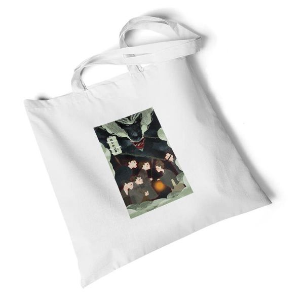 

shopping bags focal20 streetwear ukiyoe print white canvas bag environmental reusable handbag storage foldable large travel shoulder