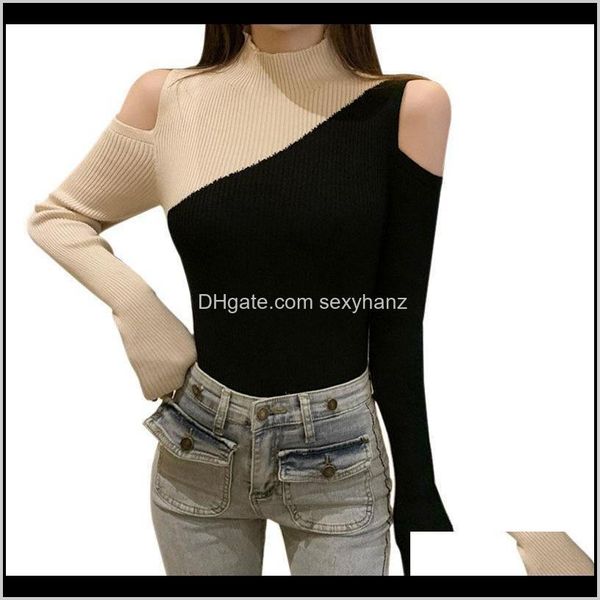 

sweaters clothing apparel drop delivery 2021 womens western style design of the shoulder patchwork contrast color knit bottom gray uniform c, White;black