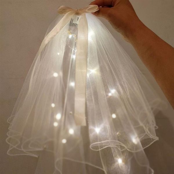 

bridal veils 1pc luminous girl wedding veil exquisite double-layer bowknot weil, Black