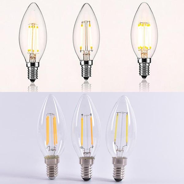 

bulbs led bulb spotlight 2w/4w/6w e14 cob candle/flame tip c35 filament glass lamp