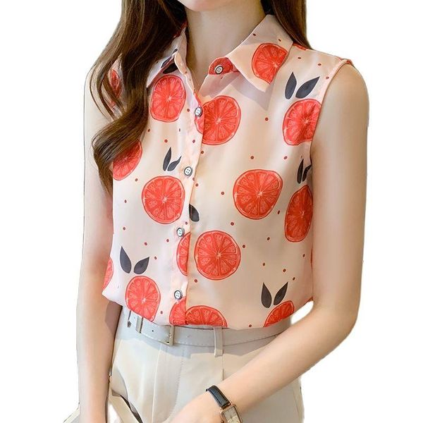 

women's polos retro temperament color waistcoat vest shirt sleeveless chiffon 2021 summer fashion clothing, White