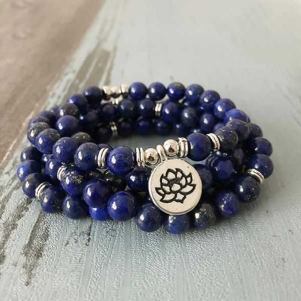 

beaded, strands 8mm mala bracelet natural lapis lazuli beads meditation tibetan healing men jewelry, Black