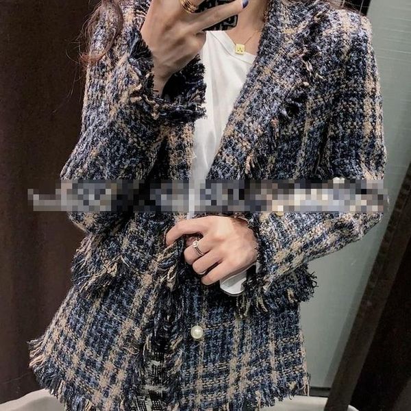 

women's jackets stylish chic tassels tweed jacket women 2021 fashion turn-down collar single breasted pockets coat female casual outerw, Black;brown