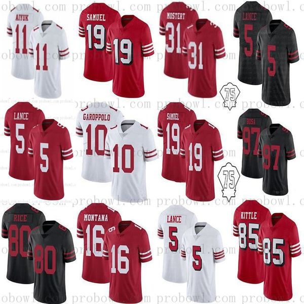 

trey lance 85 george kittle nick bosa football jersey fred warner deebo samuel jimmy garoppolo jerry rice colin kaepernick ronnie lott, Black;red