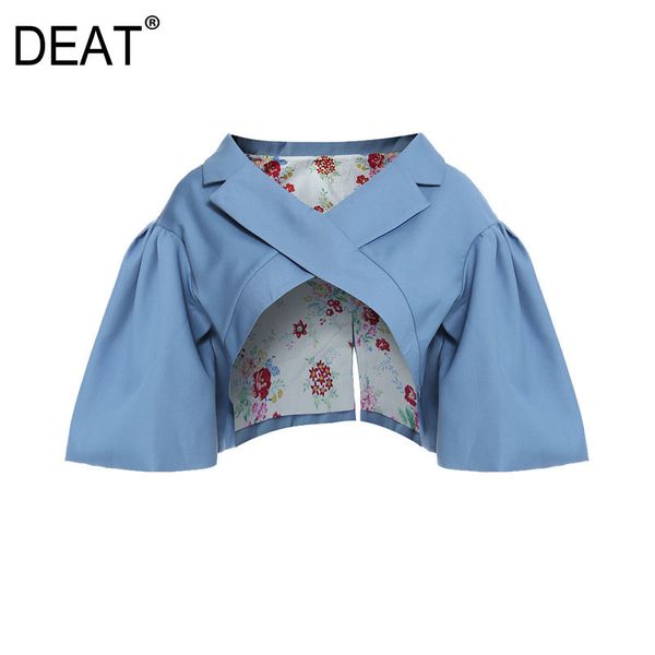 

loose fit blue patchwork extra short blazer jacket lapel sleeve women coat fashion tide spring autumn gx226 210421, Black;brown