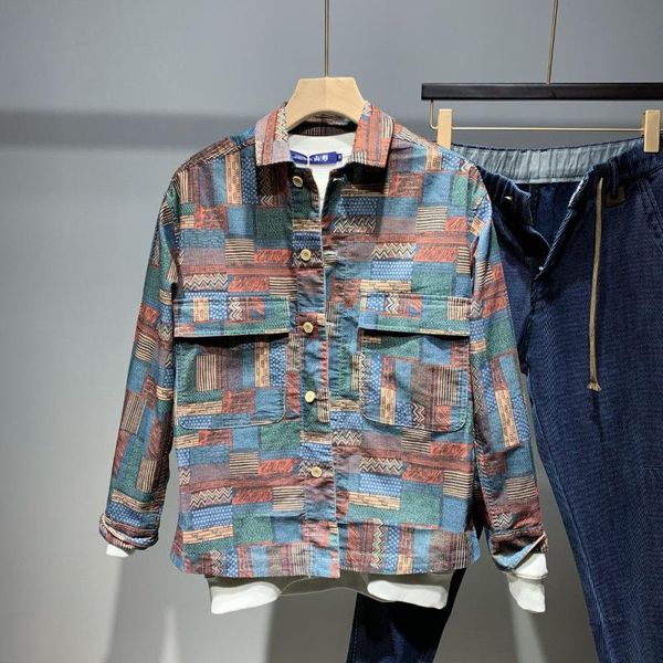 

men's jackets 2021 spring and autumn jacket korean version of the male loose suit shirt casual trend big pocket, Black;brown