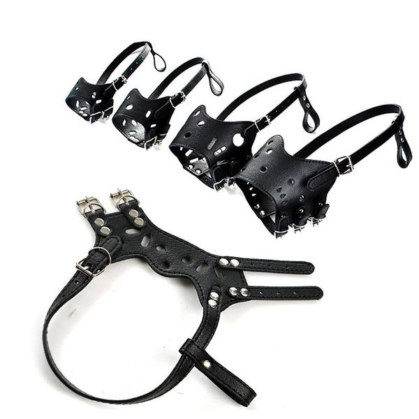 

dog collars & leashes pu leather adjustable mouth cover prevent bark/ bit/ picking up respirator pet mask supplies