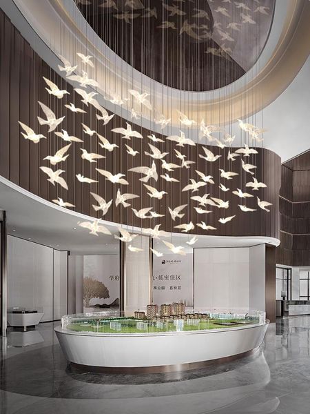 

chandeliers stair chandelier el hall revolving villa sales duplex building lamps creative personality bird living room lamp