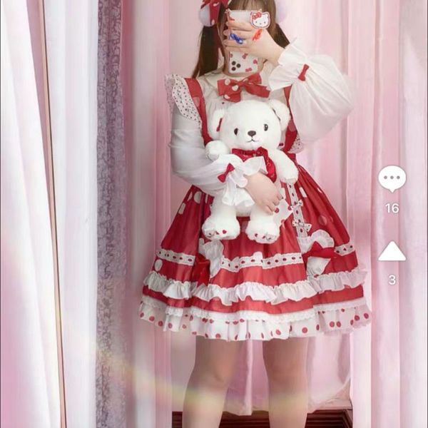 

casual dresses heydress summer sweet girl cute woman jk uniform harajuku maid sling dress suit japanese gothic lolita strawberry set, Black;gray