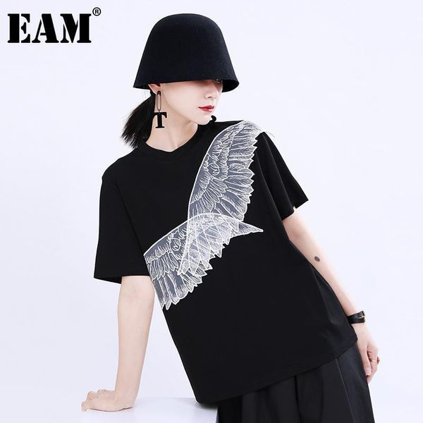 

[eam] white wings mesh womens t shirt split solid color round neck short sleeve fashion tide spring summer 1u500
