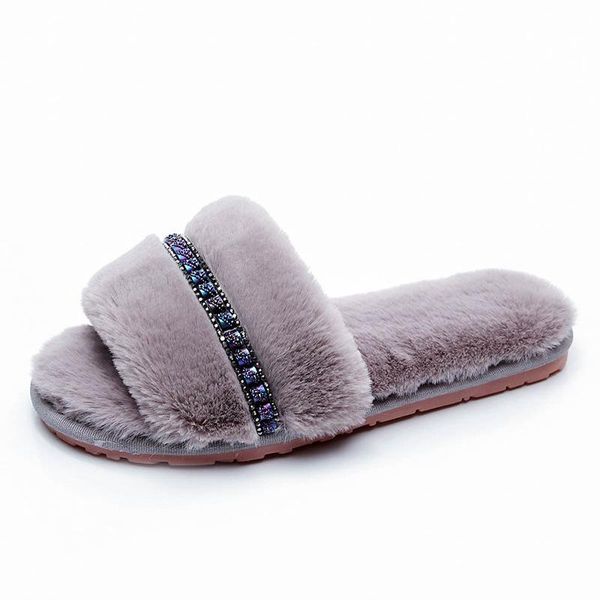 

drop handmade women creepers flats loafers shoes flip flops cozy fluffy fur slippers ladies 2021, Black